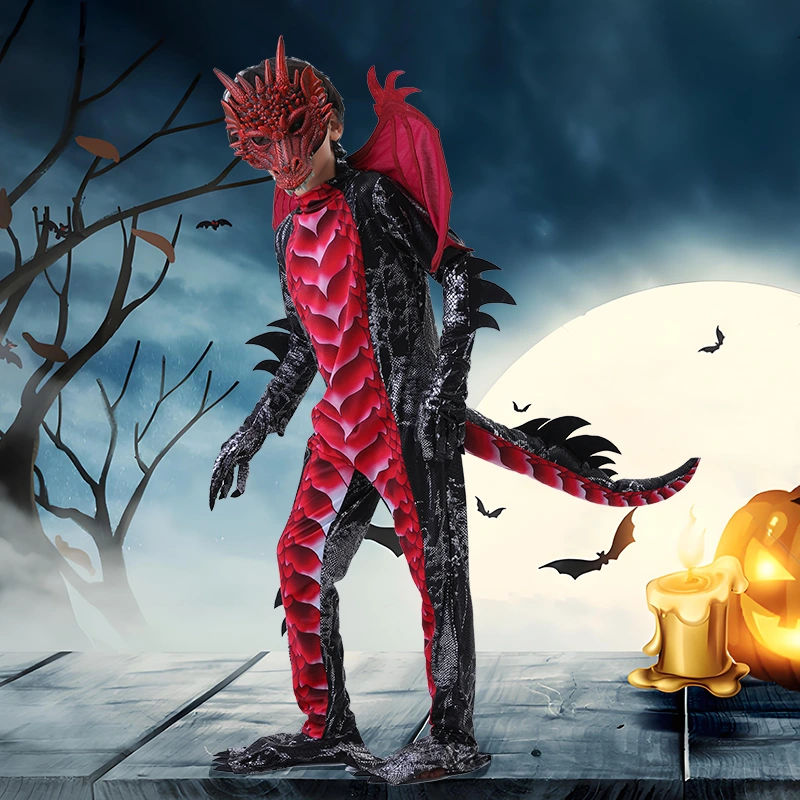 Halloween Photoshoot Red and Blue Kids Dragon Costume