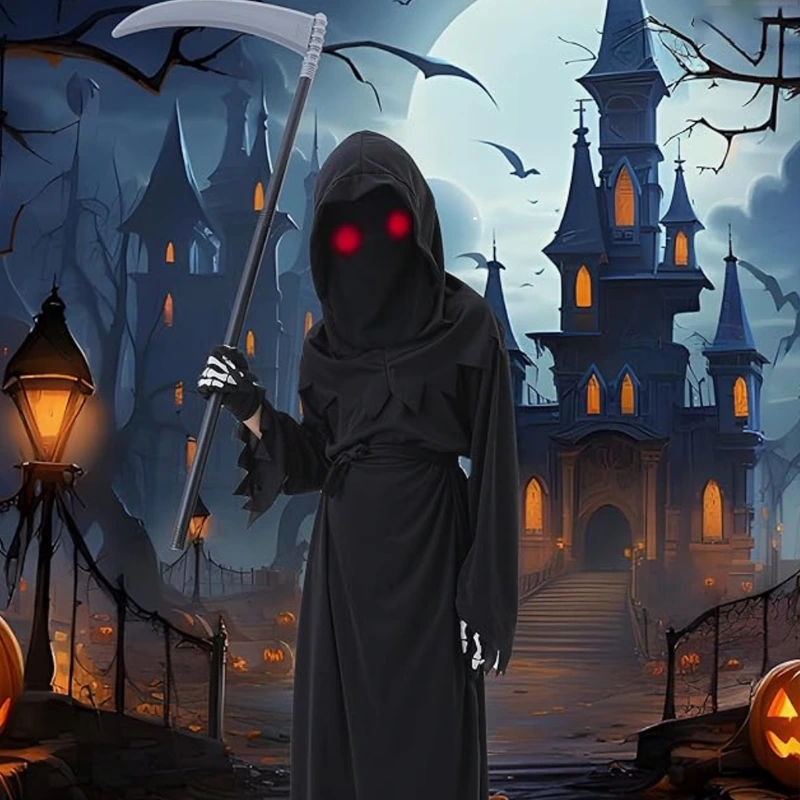 Horror Themed Party Kids Grim Reaper Costume with Mask