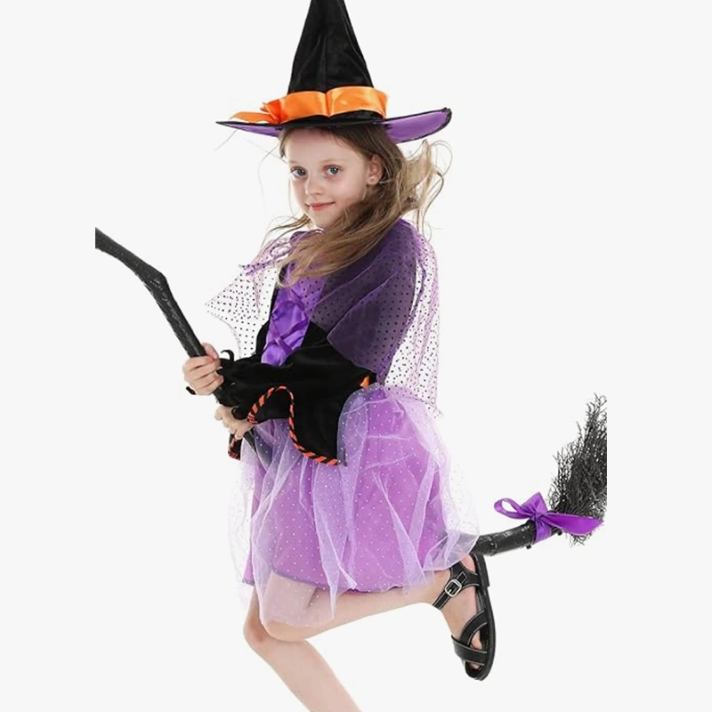School Halloween Party Witch Costume with Pointy Hat